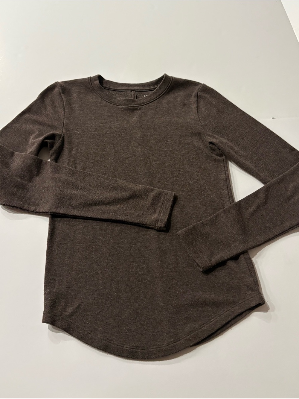 American Eagle women’s Classic Long-Sleeve Crewneck Shirt — Brown, size small